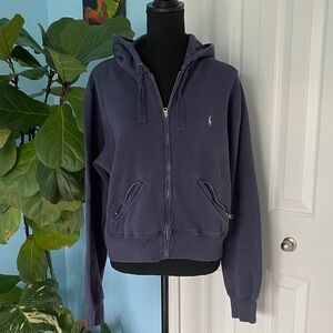 Ralph Lauren Navy Blue Women's XS Kids XL Hoodie Zip Up Jacket W/ Zipper Pockets
